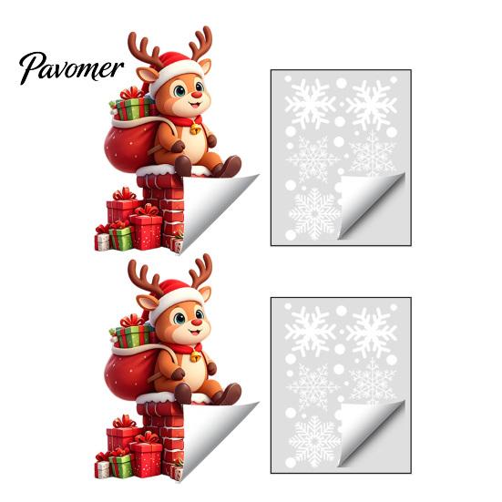 Waterproof Holiday Wall Decals 2 Pcs Christmas Window Stickers, Cartoon Cute Deer Rabbit Cling, Festive Party Glass Ornaments Winter Snowflakes Static
