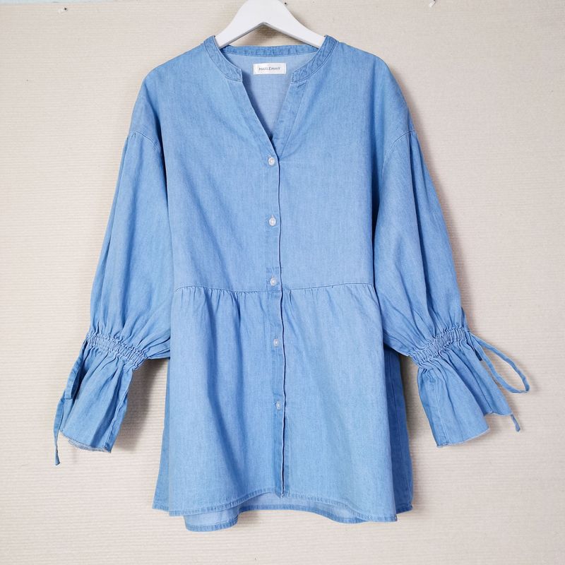 

Export Export Original Order Pure Cotton Washing Water Denim V Neck Happy Long Sleeves Shirt Female Loose Casual Stylish Spring & Fall Light Denim M