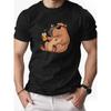 European Size Men's Capybara Print T-Shirt - Funny Capybara Drinking & Smoking-Like Pose-Lightweight Breathable Short Sleeve Round Neck Tee for Casual
