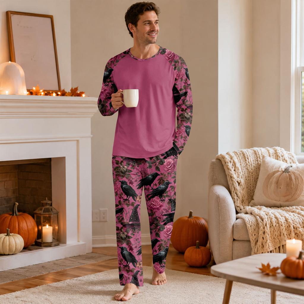 Herr Halloween Pyjamas Set Långärmad Rund Hals Casual Bekväma Sovkläder