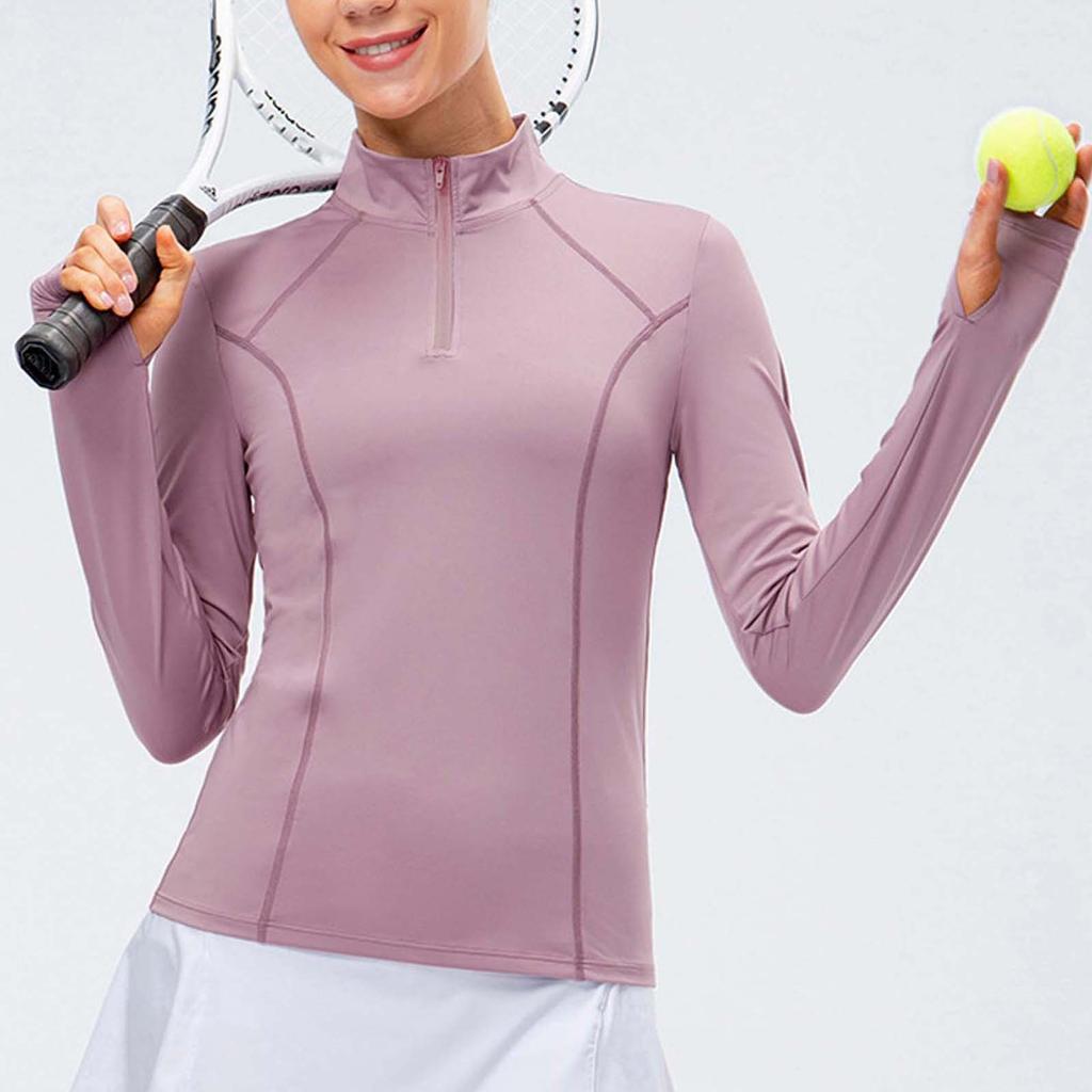 Women's Autumn And Winter Yoga Wear Long Sleeve Fitness Wear Running Training Sports Slim Half Zipper Top