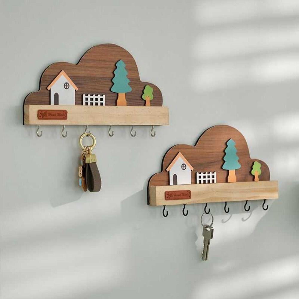 No-Drill Key Storage Hanging Hook Solid Wood Coat Rack Practical Door Wall Hook  Home Decor