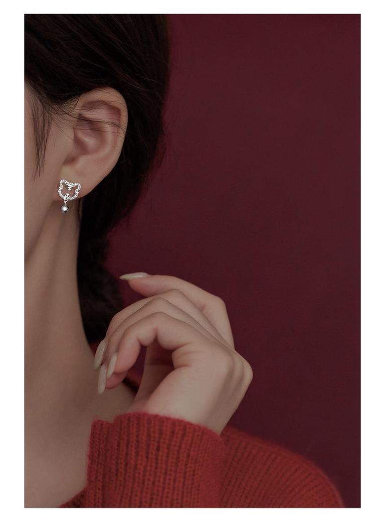 S925 Silver Zodiac Tiger Earrings for Women - Japanese and Korean Style with Bells and Diamonds