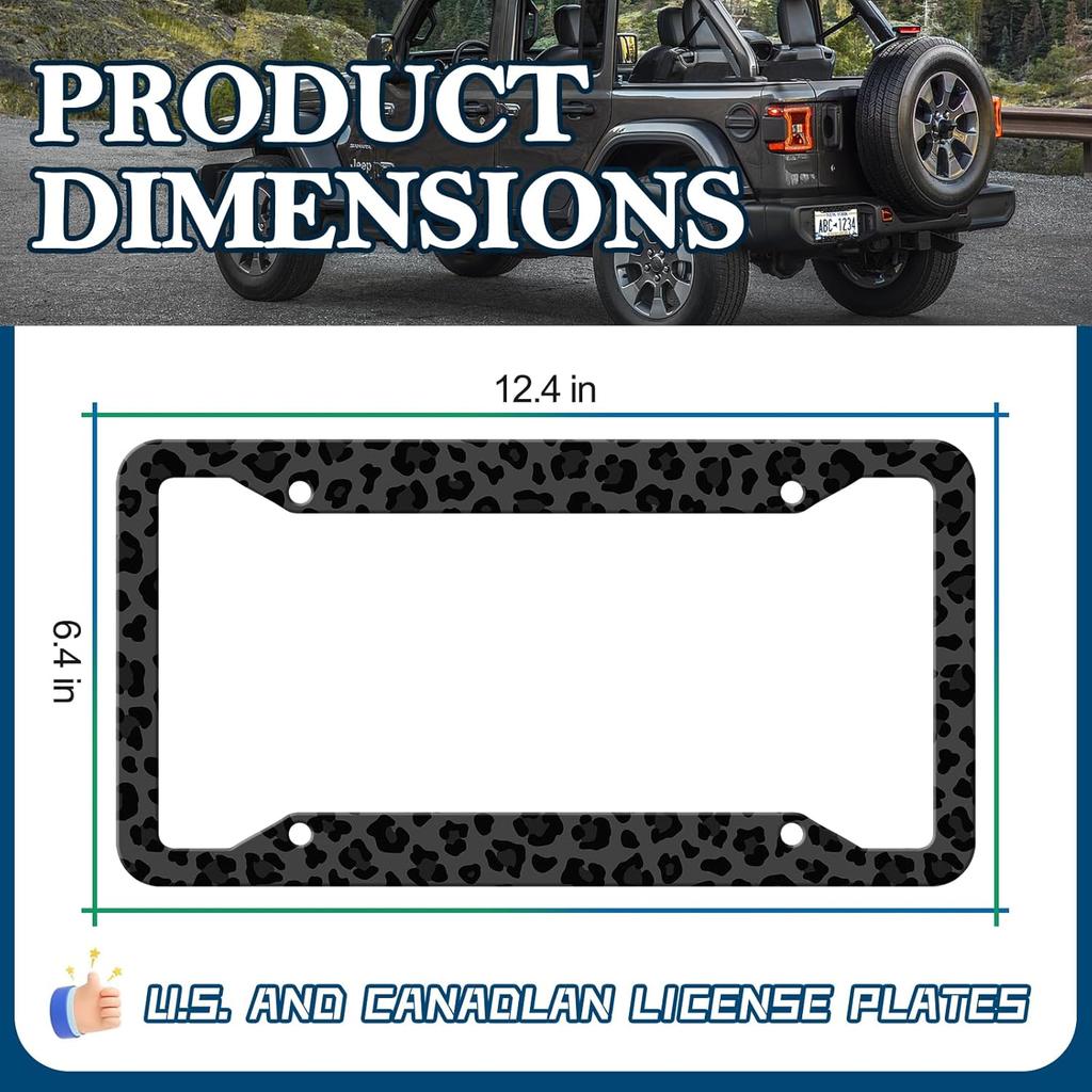 Black Leopard Print License Plate Frame - Leopard Personalise License Plate Holder, Rust-Proof Stainless Steel Waterproof Car Decorative Tag Frames