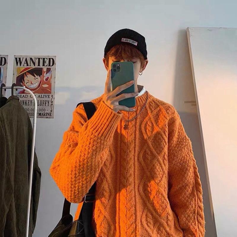 Pánský svetr podzim zima s grafickým vzorem s falešným rolákem pletené pulovry ležérní oblečení Harajuku