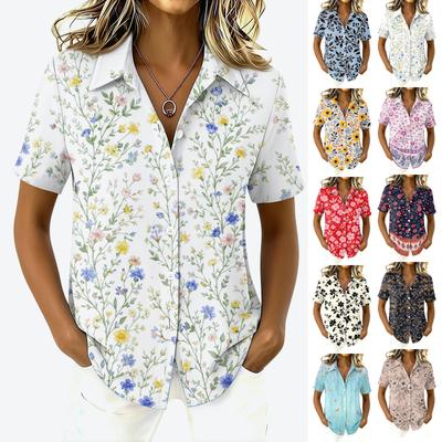 Women's Shirt Blouse Button Short Sleeve Casual Basic Shirt Collar Regular Top