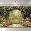 LS Photography Background Spring Easter Colorful Egg Flower Decoration Arched Rabbit Kids Family Portrait Backdrop Decor