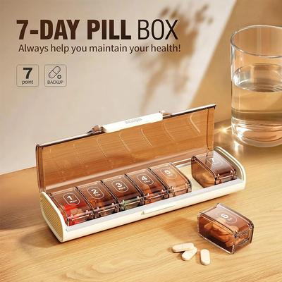 1 יחידה קופסת גלולות שבועית עמידה בלחות ללא BPA, מארז קופסת גלולות ל-7 ימים לנסיעות, לוויטמינים, תוספי תזונה, תרופות