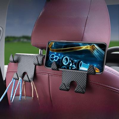 Carbon Fiber Pattern Car Back Seat Mobile Phone Holder Hook - Multifunctional Storage Hook for Creative Automotive Organization.
