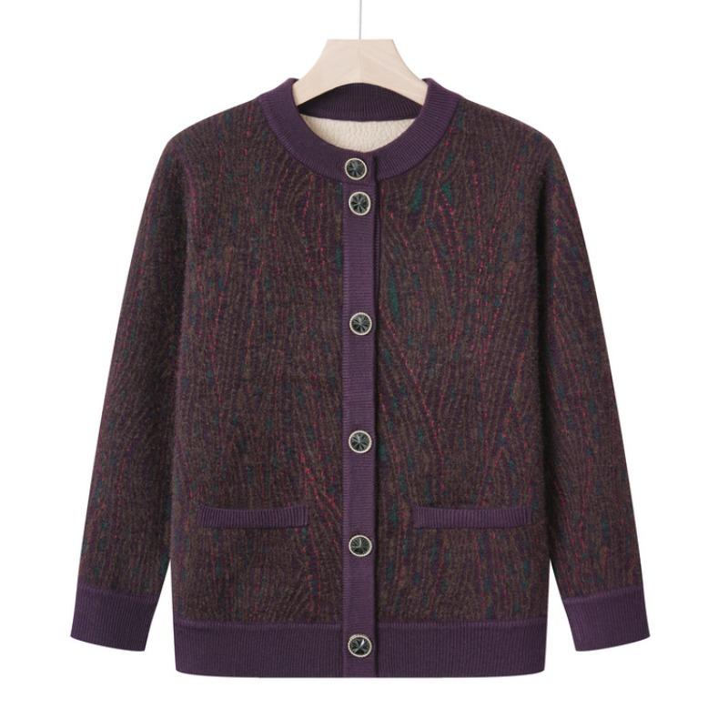 Grandma autumn new plush jacket medium and old women's thickened cardigan sweater year old 0 mother knitted sweater