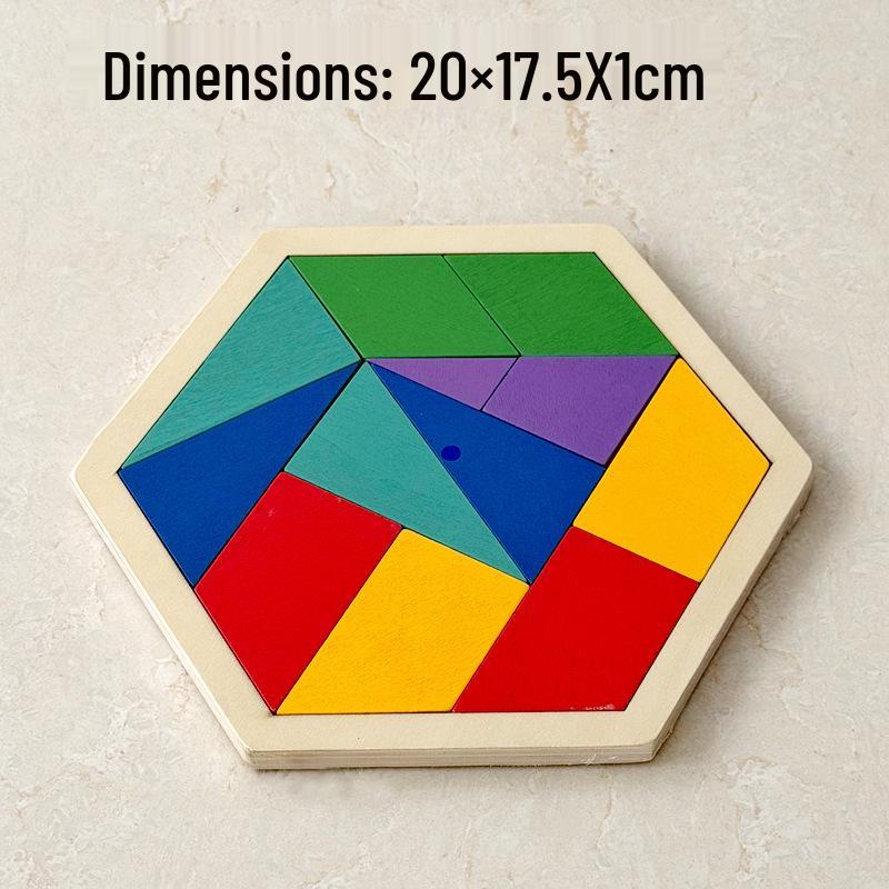 Hexagonal Shape Chess Puzzle - Seven Pieces, 11 Blocks Educational Wooden Toy for Kids