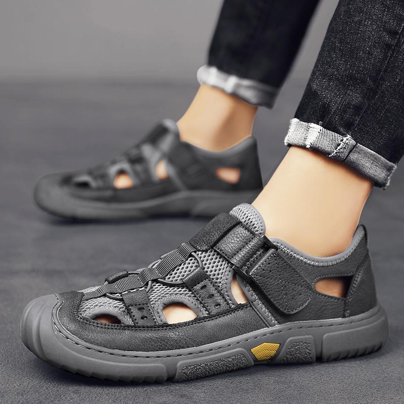 FashionBrand Black Men's Leather Sandals 2024 Summer Quality Beach Slippers Casual Shoes Flat Bottomed Outdoor Beach Shoes