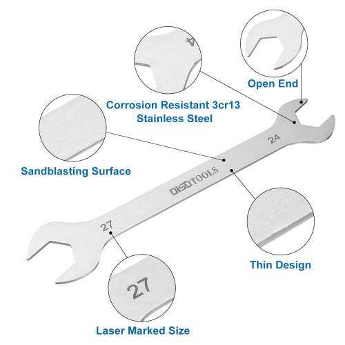 uxcell 2-Pack Thin Wrench, 24mm x 27mm, Double-Ended, Spanner Set, Thin, Double-Opening Wrench, 2 Sizes per Wrench, Short Type, Flat Wrench, Repair To