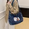 Vintage Shoulder Bag Lightweight Commuter Bag Cartoon Denim Women's Bag