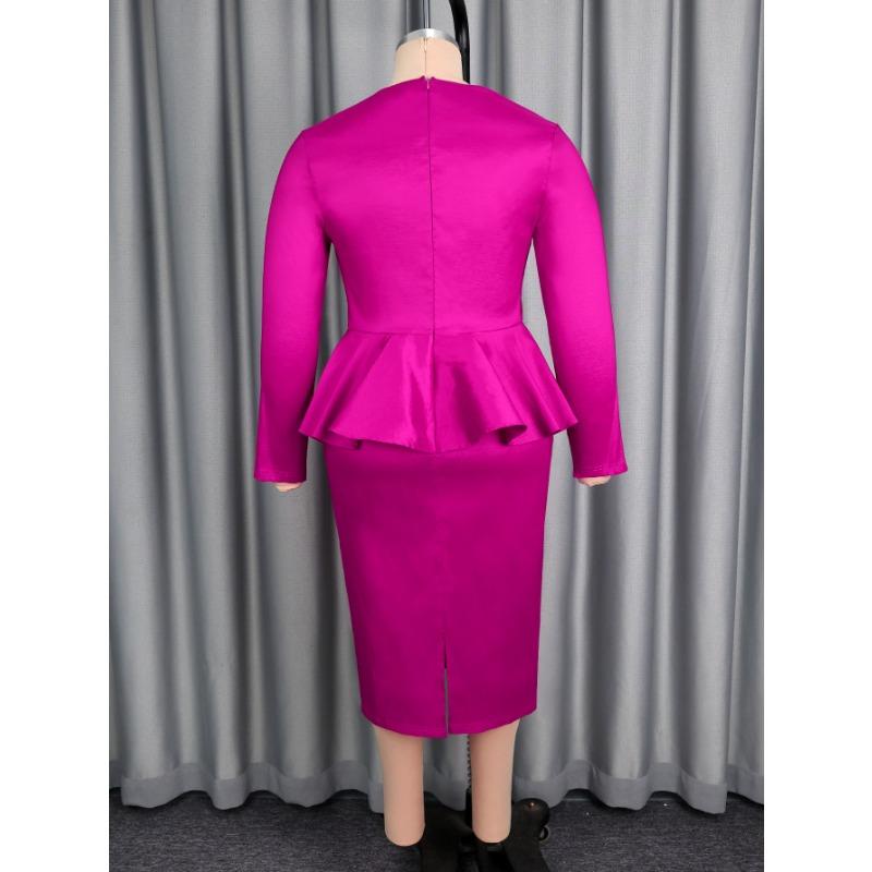 Plus Size Women Long Sleeve V Neck Bodycon Dress For Banquet Commute
