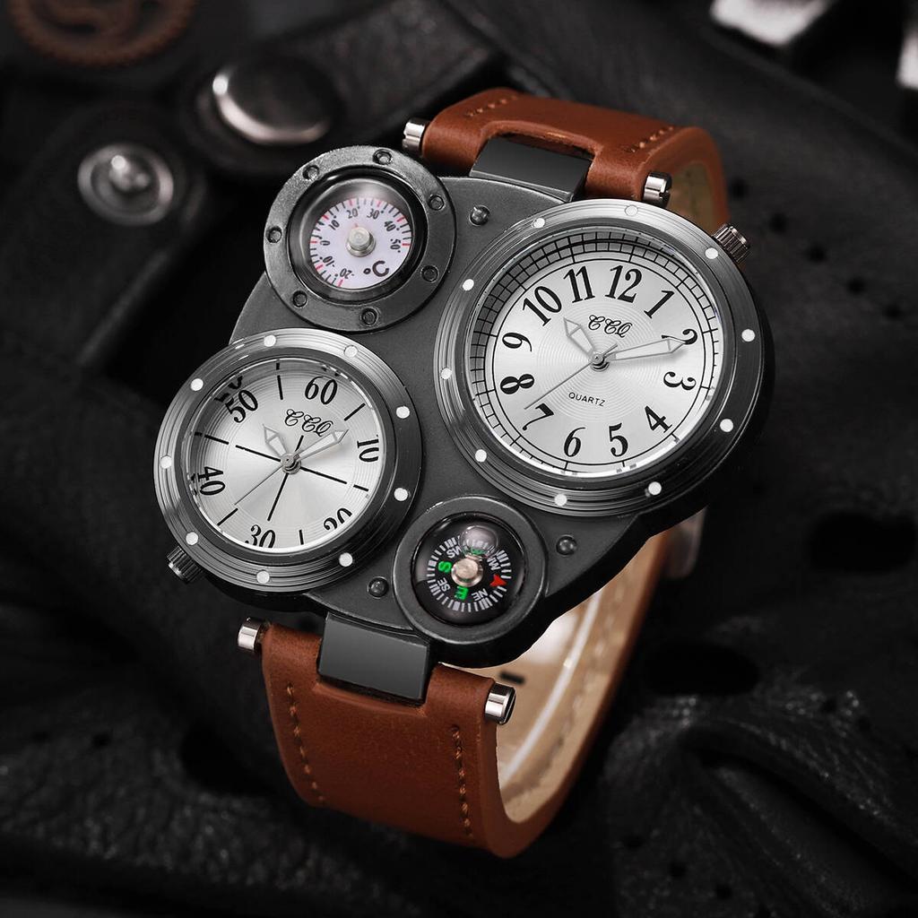 Luxury Large Dial Men Sports Watches Casual Leather Strap Quartz Wristwatches for Men Clock Reloj Hombre