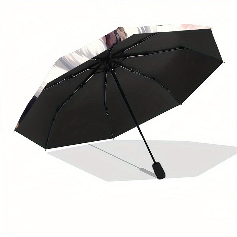 1pc Cherry Blossom Tree and Beautiful White Fox Pattern Automatic Umbrella is Fashionable and Good-Looking, a Portable 3-Fold Umbrella, Suitable