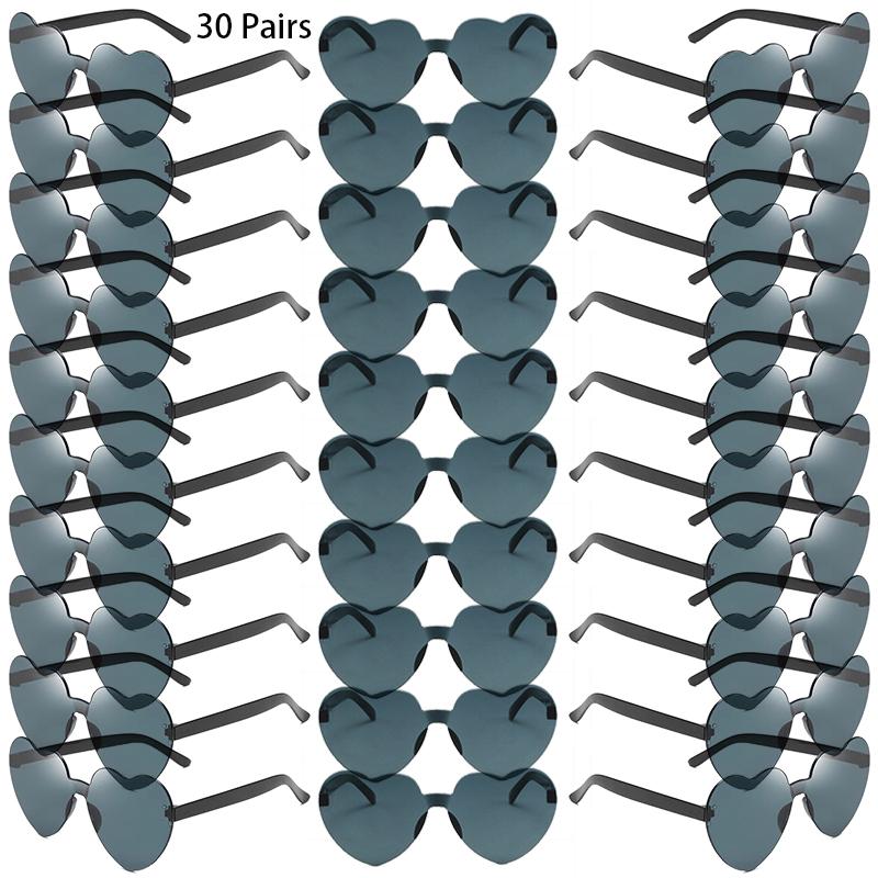 30 Pairs Per Set Heart Shaped Sunglasses Cute Rimless Solid Color Beach Vacation Shades Women Fashion Design Rave Sun Glasses