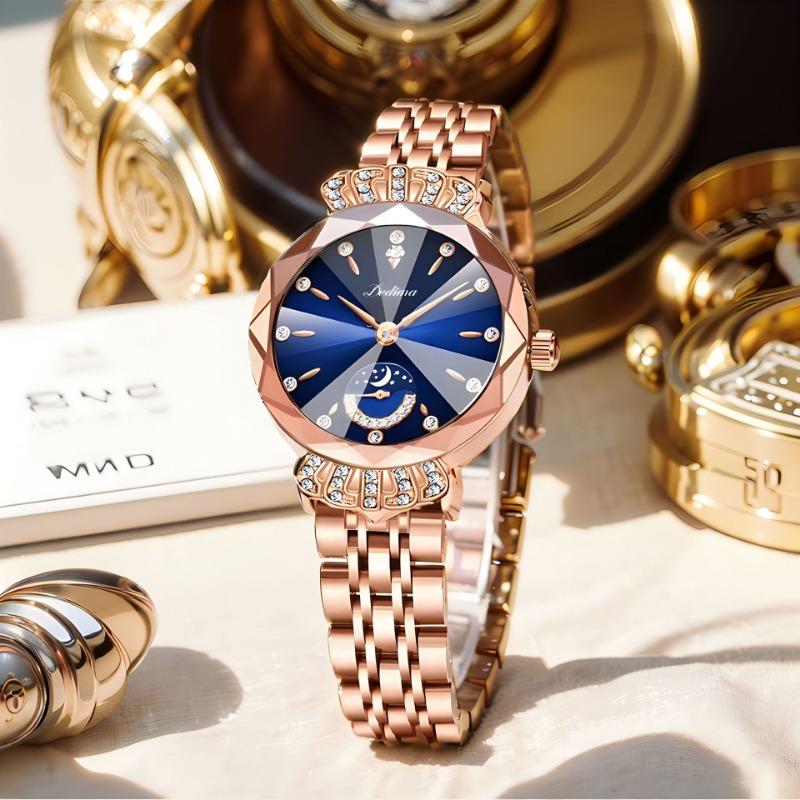 Top Brand New Women's Diamond-encrusted Waterproof Steel Band Watch Business Casual Light Luxury Butterfly Buckle Women's Watch