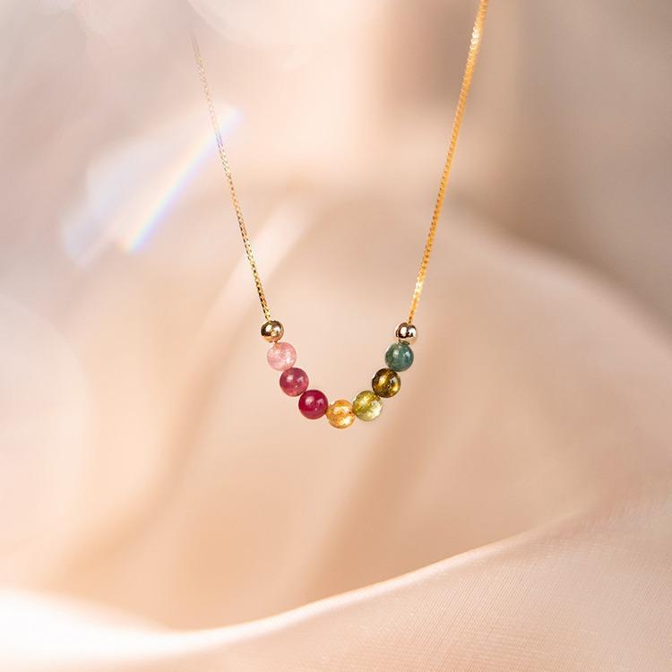 Natürlicher Turmalin-Anhänger für Damen, Farbverlauf-Jaspis-Schlüsselbein-Kette, leichter Luxus Nischen-Design Halsketten Schmuck