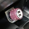 Dual USB Car Charger Bling Bling Handmade Rhinestones Crystal Car Decorations for Fast Charging Car Decors for iPhone/Samsung