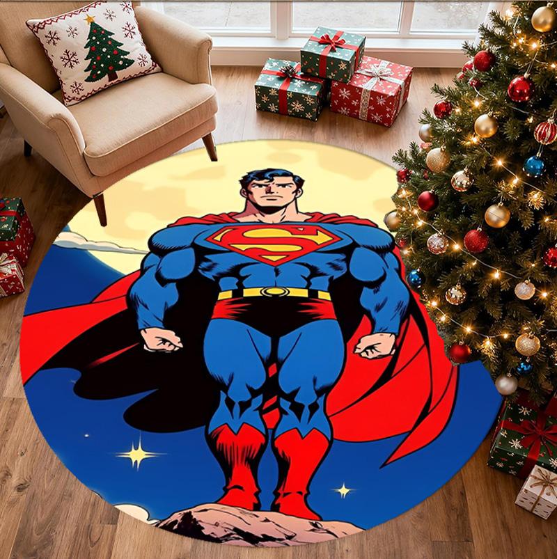 Superman Pattern Round Rug, Indoor/Outdoor Mat, for Picnic, Gameroom, Bedroom, Office, Living Room, Home Decor Carpet, Birthday Gift