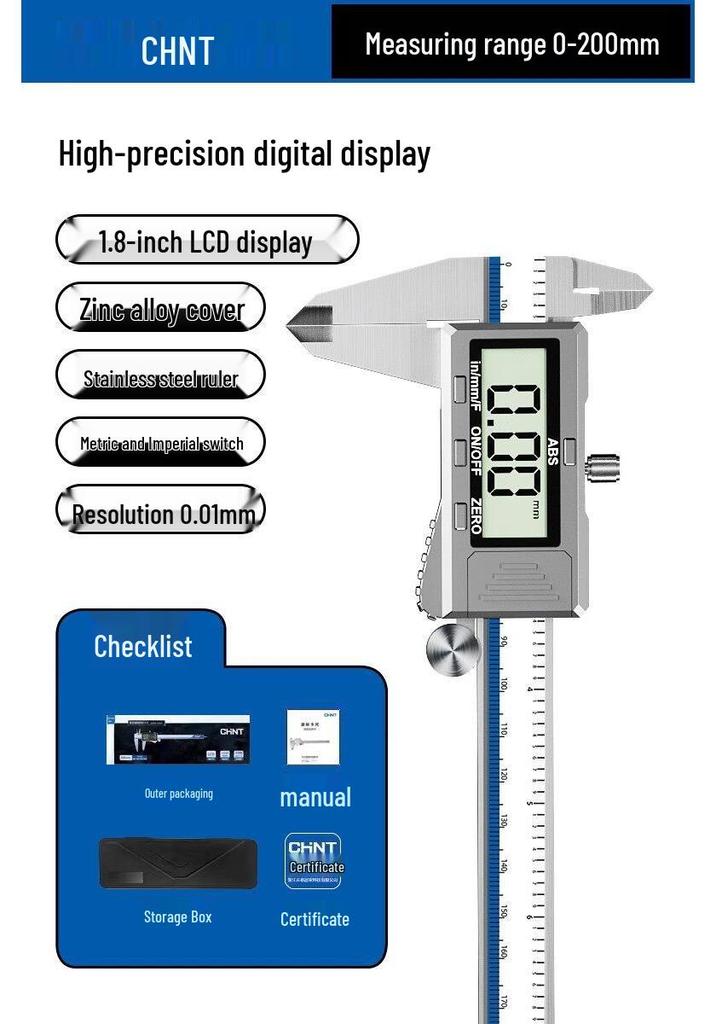 Zhengtian Stainless Steel Digital Vernier Caliper with High Precision Micrometer Display