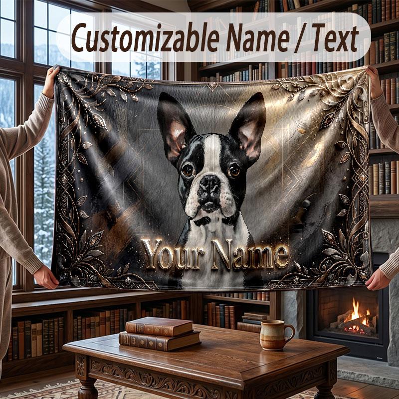 Dog Theme Throw Blanket Custom Name Text Personalized Blanket Soft Cozy Blanket for Home Sofa Bed