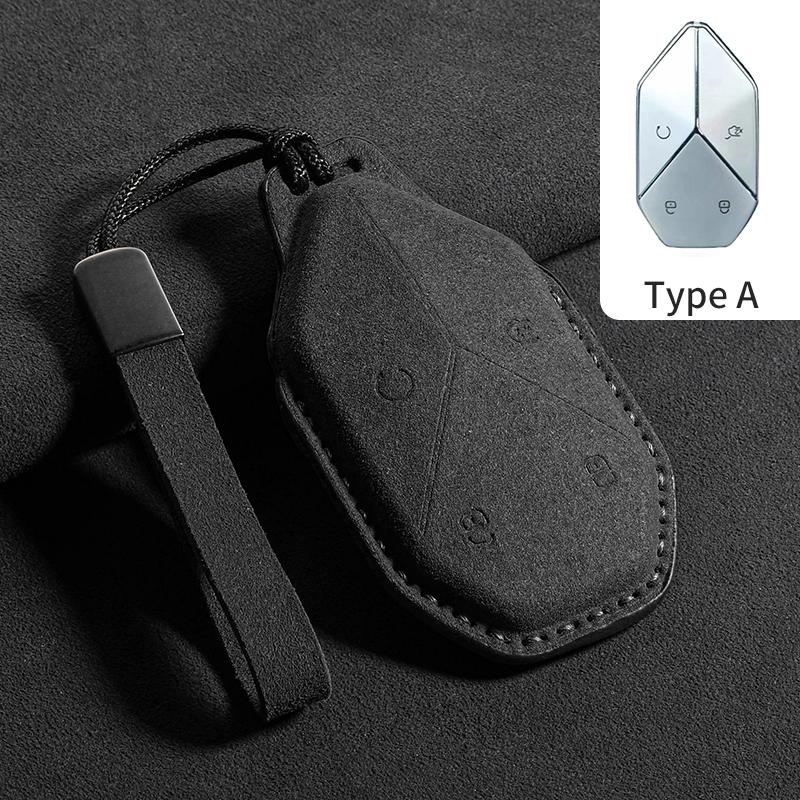 Suede Leather Car Key Case Cover Shell Protector Fob For Byd Formula Leopard Super 5 Super 8 Super 3 9 Keychain Auto Accessories
