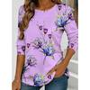 Women' 3D Floral Print T-shirt O Neck Long Sleeved Spring Autumn T-Shirts Fashion Loose Casual Retro Tops
