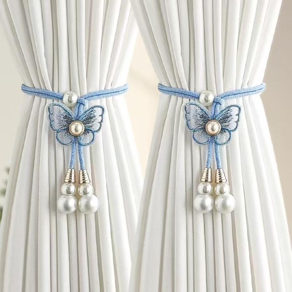 2PCS Curtain Holder Pearl Curtain Buckle Adjustable Curtain Binding Curtains Tie Rope  Kitchen