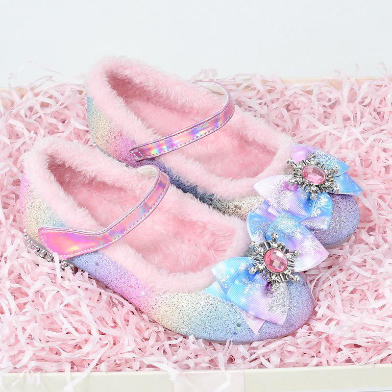 Girls' Rainbow Leather High Heel Shoes with Soft Sole and Velvet Lining for Autumn/Winter