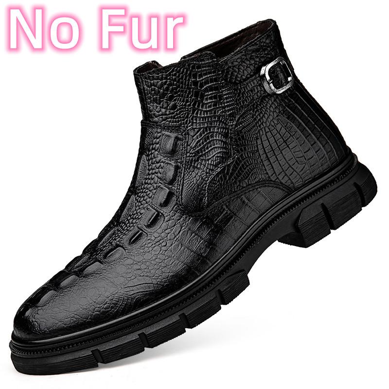 Fashion Super Warm Snow Boots for Men Luxury Brand Wool Winter Shoes Crocodile Pattern Men Casual Shoes Genuine Leather Men Ankle Boots