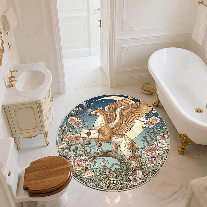 Gryf,Okrągły Dywanik,Dywan do Salonu Sypialni Sofy Pokoju Zabaw Dekoracja,Antypoślizgowa Mata Podłogowa