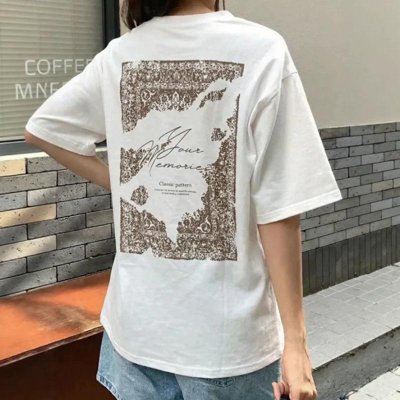 Pure cotton American short-sleeved T-shirt women s loose top wb S
