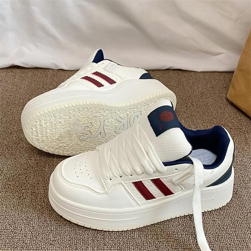 Burgundy Platform Bread Little White Shoes Women's Lightweight Round Head Student Versatile Skirt Height-increasing Couple Board Shoes