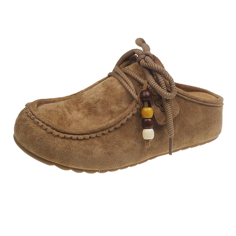 

Retro inner height increase half slippers women s autumn new one-pedal comfortable bag head kangaroo slippers women 35 хакі