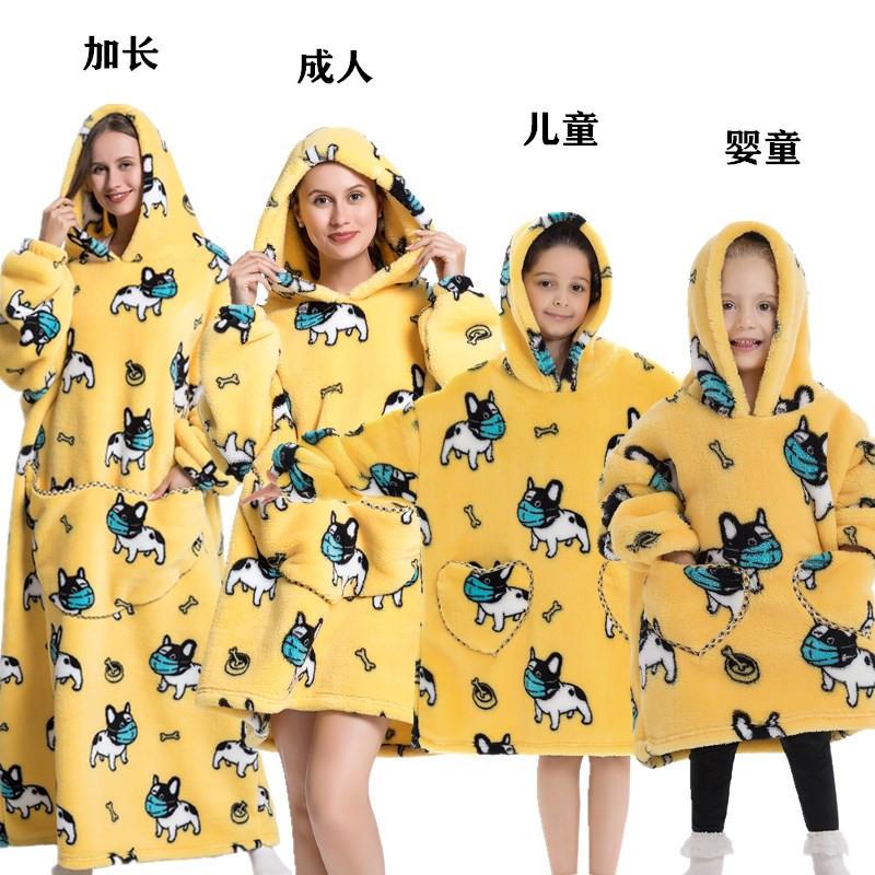 winter warm fleece hooded women's blanket sleeves fleece warm hooded sweater sweater women's hooded robe pajamas sleepwear robe