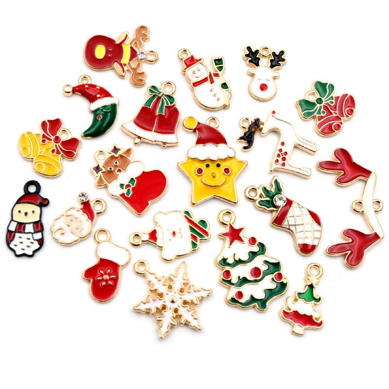 Fashion 10pcs Enamel Christmas Charm Pendant for Necklace Bracelet Earring Findings Alloy DIY Jewelry Making Supplies