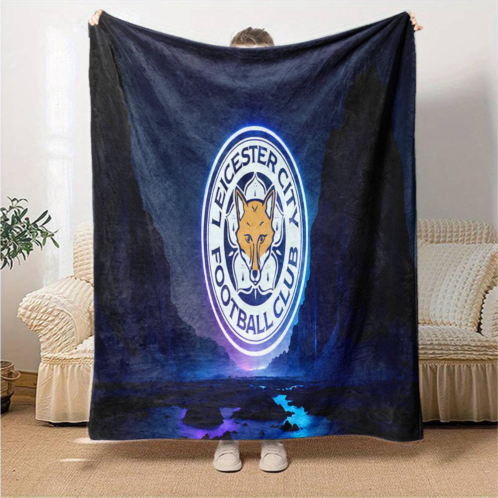 Leicester Football Club Crest Flannel Blanket, Soft Polyester, Modern Design, All-Season for Camping, Travel, Gifts for holidays or birthdays