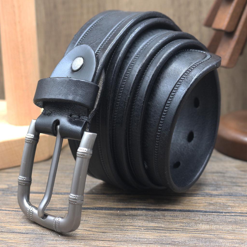 3.8CM Wide-head Layer Cowhide Belt Men's Pin Buckle Genuine Leather Pure Cowhide Retro Business Versatile Casual Pants Belt Trendy