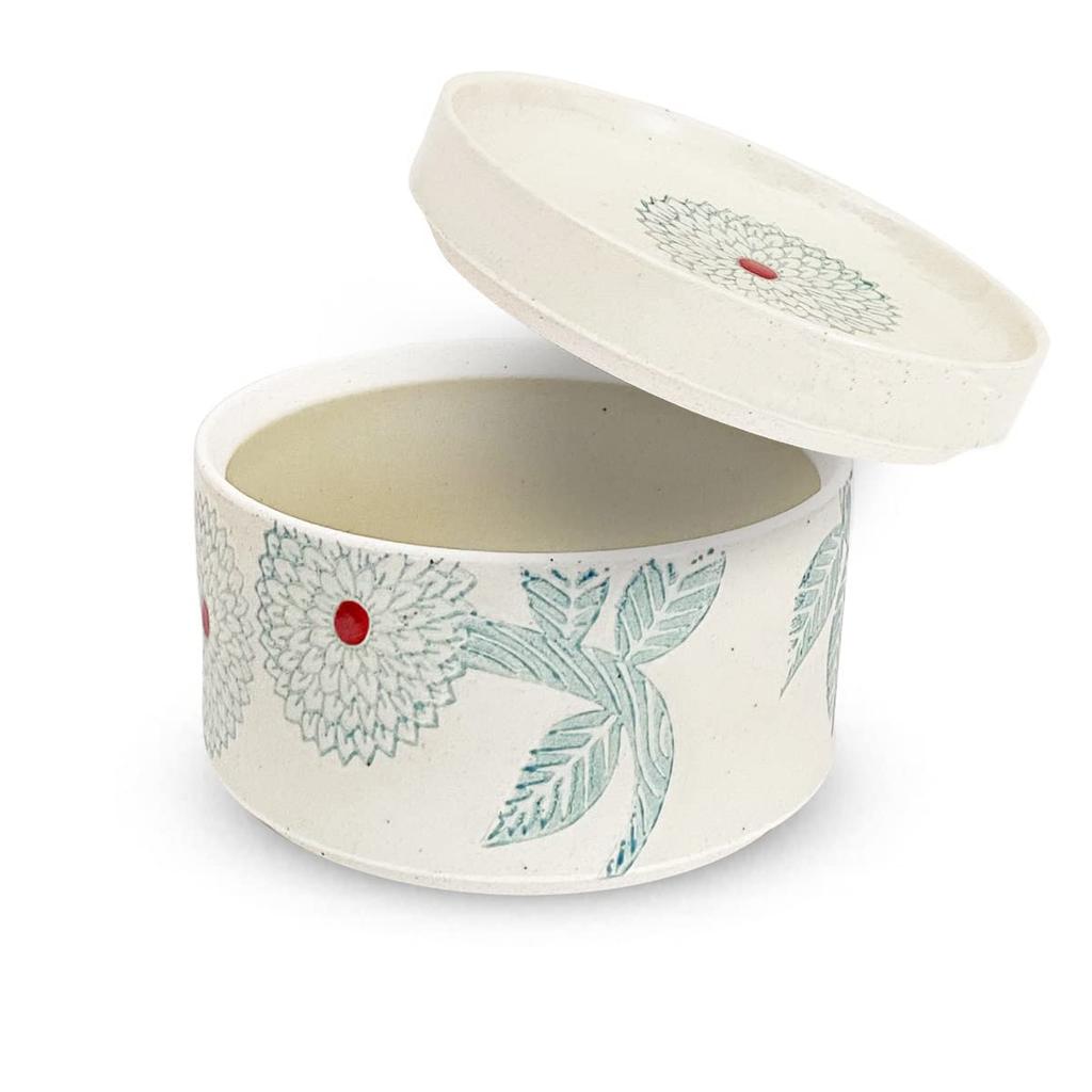 Kunzangama Canister Plate with 280cc 11cm Diameter x Ceramic Storage Dahlia Light Hasami Made in Japan J-kitchens (Small Lid), Microwave-Safe,
