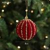 Durable Plastic Flocked Christmas Ball 8cm Red&Gold Xmas Ornament Ball Suspensable Christmas Tree Balls Scene Supplies