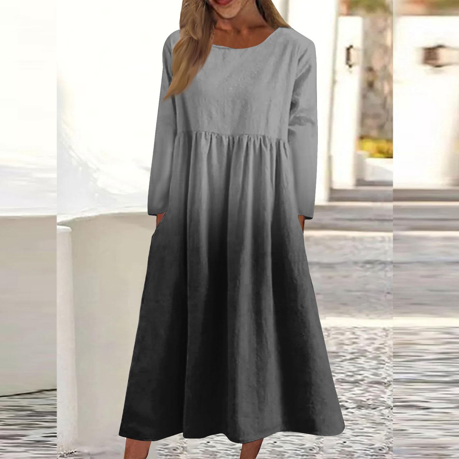 

Женское повседневное платье средней длины с круглым вырезом и постепенным изменением цвета, платье с длинными рукавами и карманом L чёрный