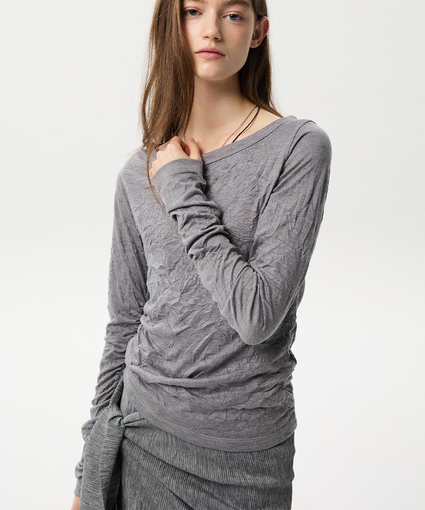 MIDNLOW Crinkle Long Sleeve T-Shirts (Grey)