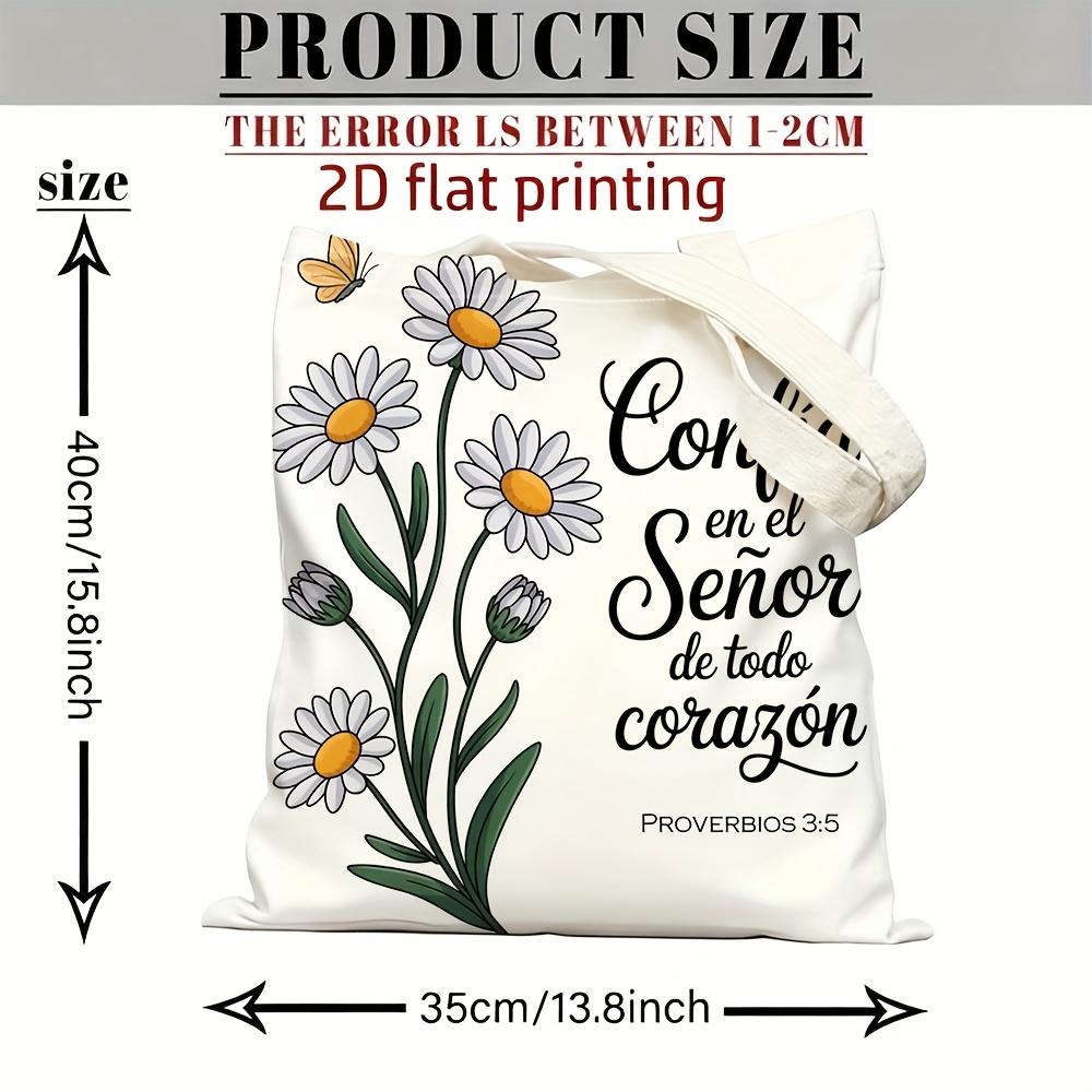 

1 Piece of Trust in the Lord with All Your Heart Daisy Floral Scripture Canvas Shoulder Bag, Lightweight Foldable Storage Tote Bag 35X40Cm