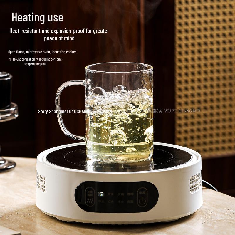 High-Temperature Resistant Borosilicate Glass Cup with Flat Bottom, Lid, and Handle - Explosion-Proof for Tea or Milk