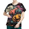 Women's Short Sleeved Patterned Pockets, Work Print Stand Up Collar, Single Breasted Protective Clothing, Cardigan Jacket, Top
