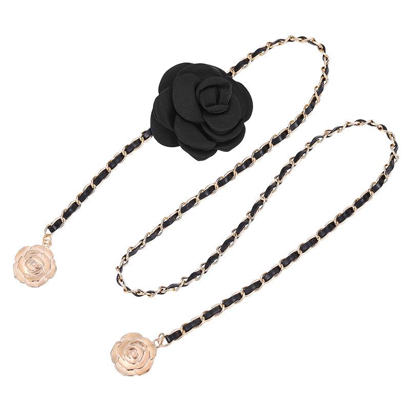 Camellia Waist Chain Women'S Decorative Sweater Dress Waist Metal Wear Pu Chain Large Flower Thin Belt