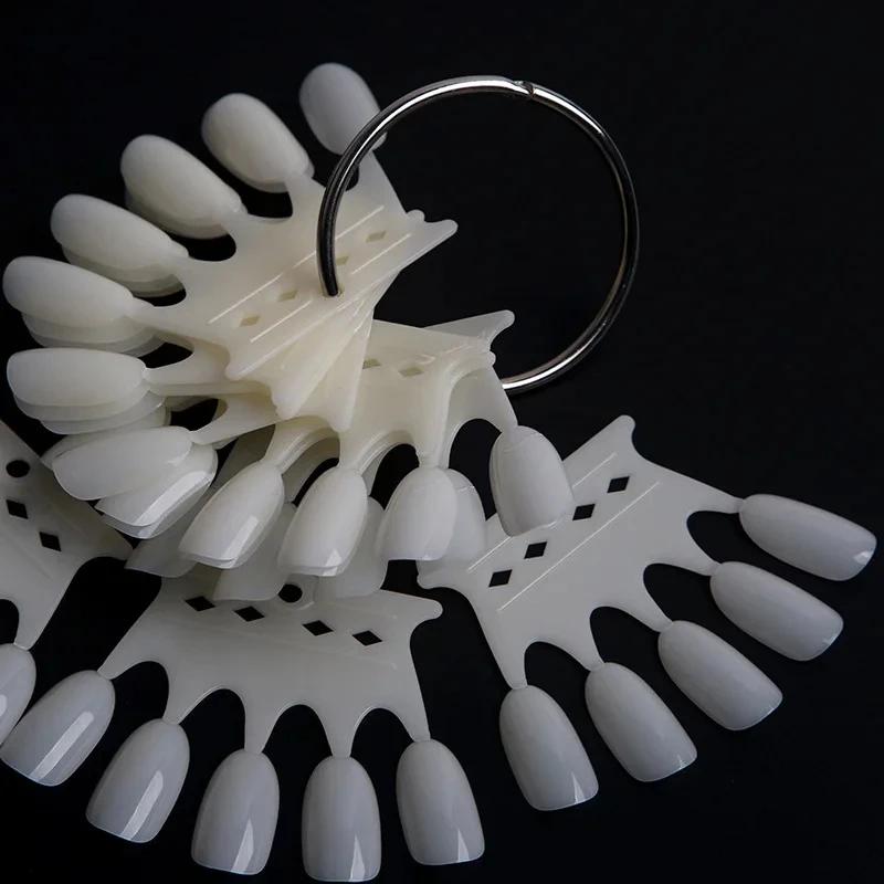 50pcs Crown Shape False Nail Tip Display Clear Natural Color Card Polish Gel Stand Board with Ring Nail Palette Manicure Tools
